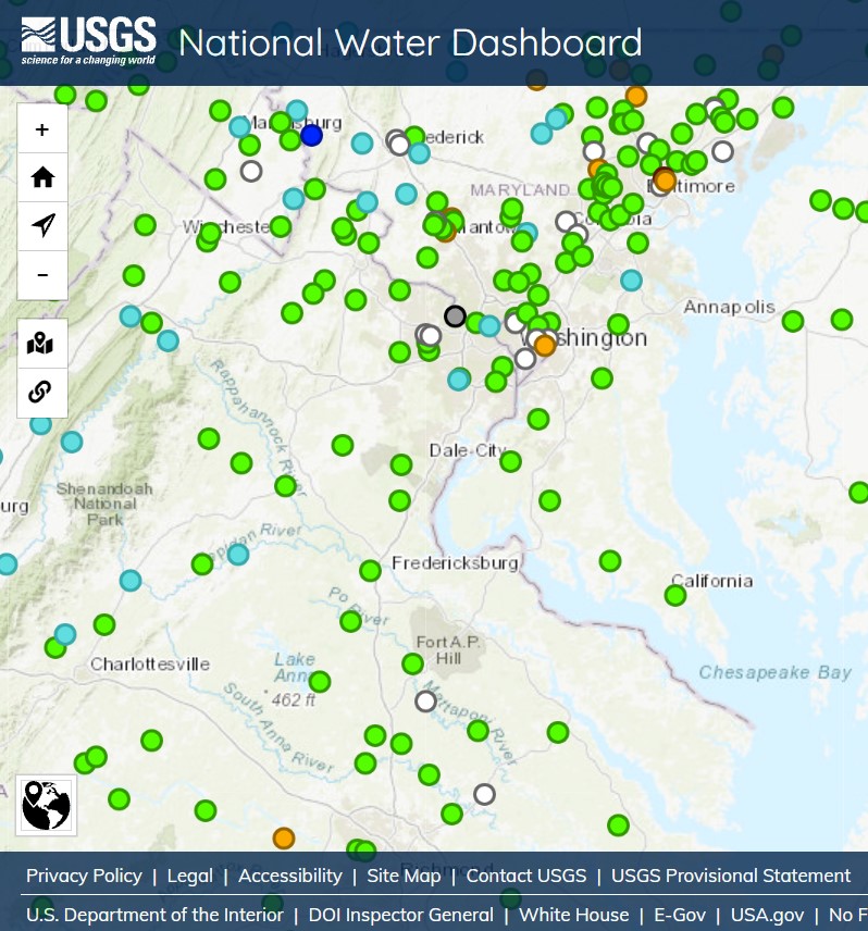 Screenshot of the USGS National Water Dashboard